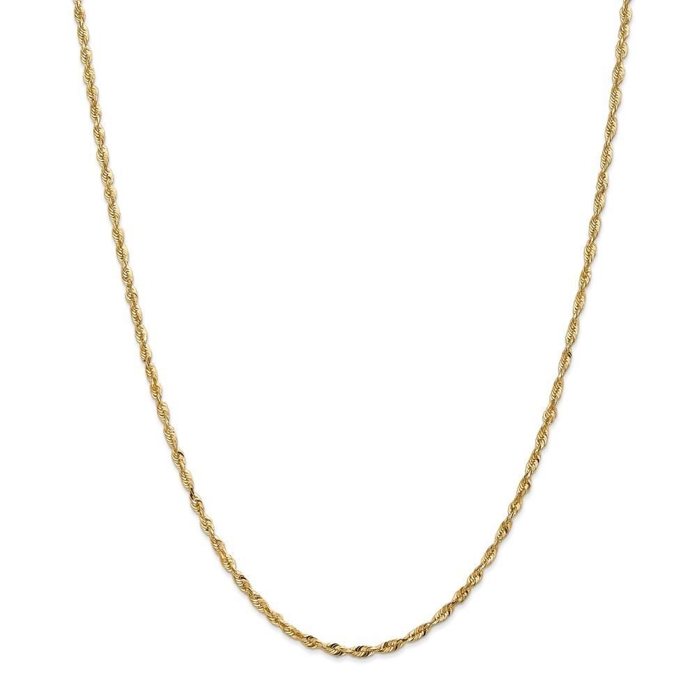 Jewelryweb 14k Yellow Gold 2.5mm Sparkle-Cut Extra-light Rope Chain Bracelet - 8 Inch