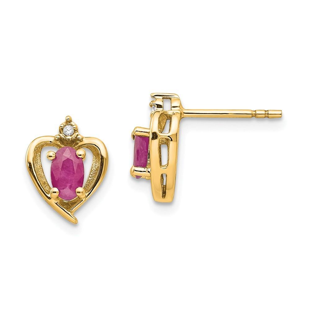 Jewelryweb 14k Yellow Gold Diamond and Ruby Earrings - Measures 17x10mm Wide