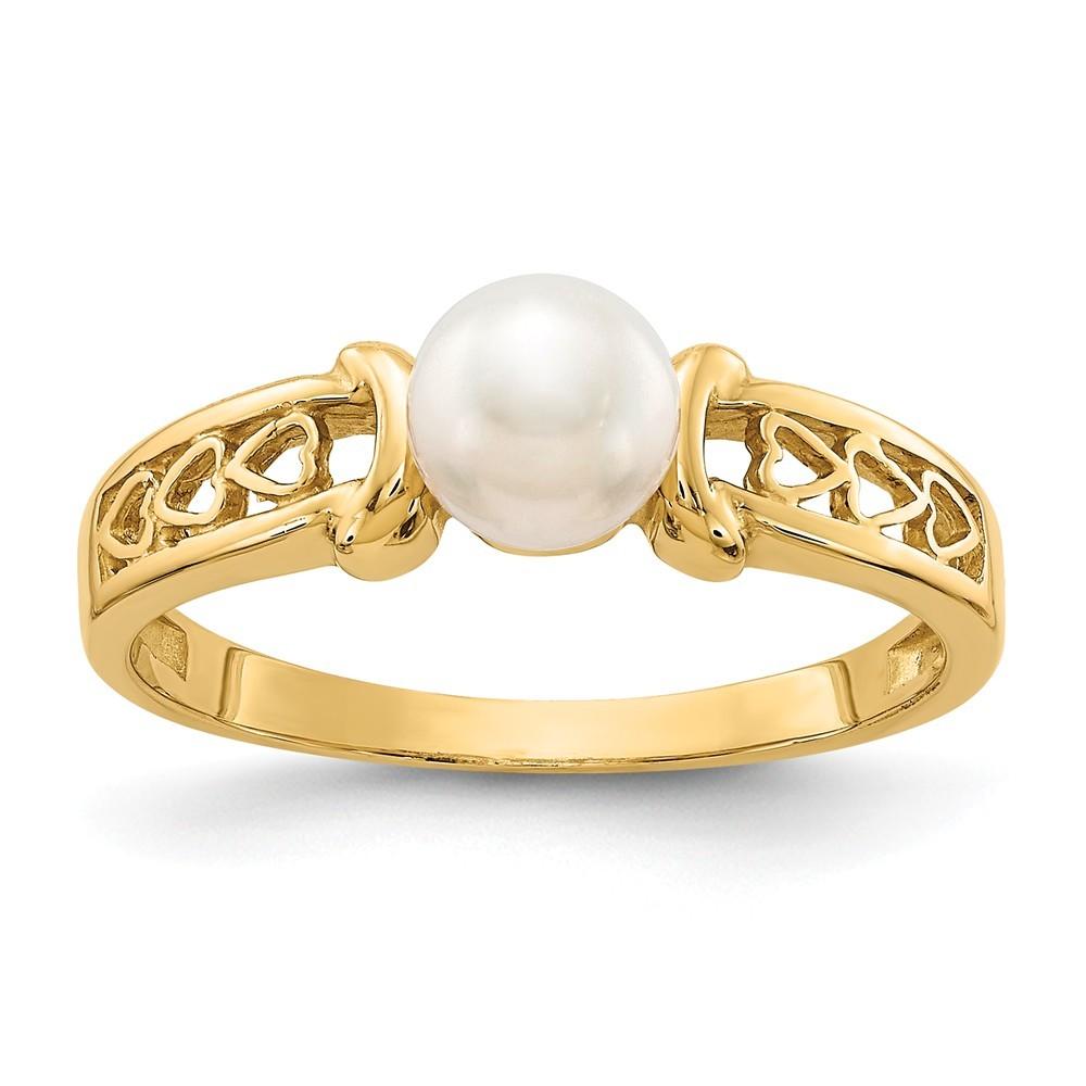 Jewelryweb 14k Yellow Gold Freshwater Cultured Pearl Diamond Pearl Ring - Size 6.00