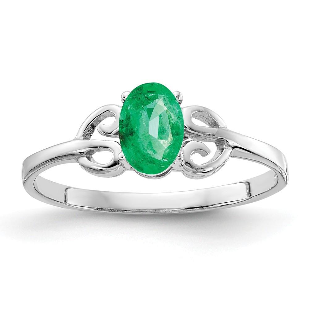 Jewelryweb 14k White Gold 6x4mm Oval Emerald Ring