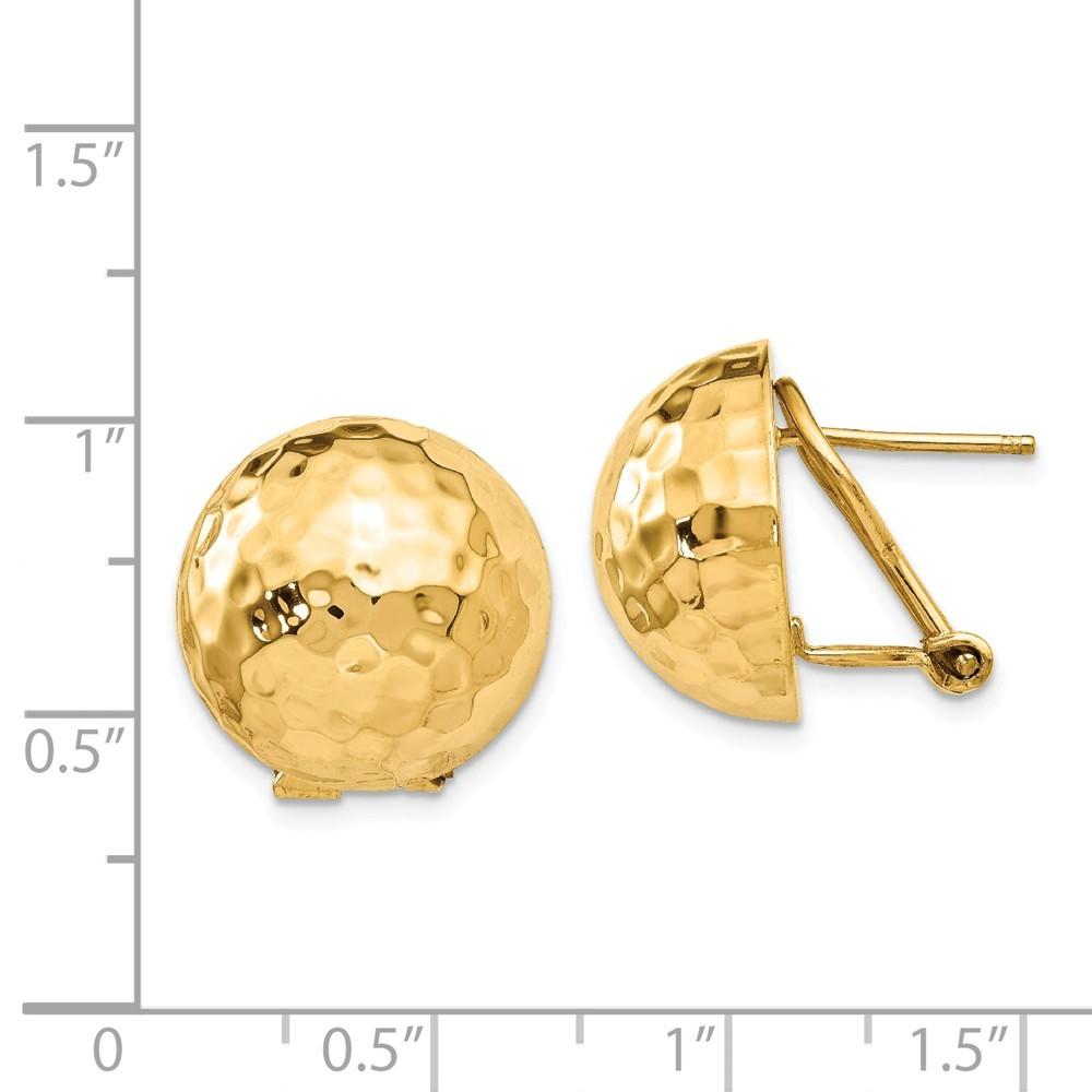 Jewelryweb 14k Yellow Gold Hammered Omega Back Post Earrings - Measures 16x16mm Wide