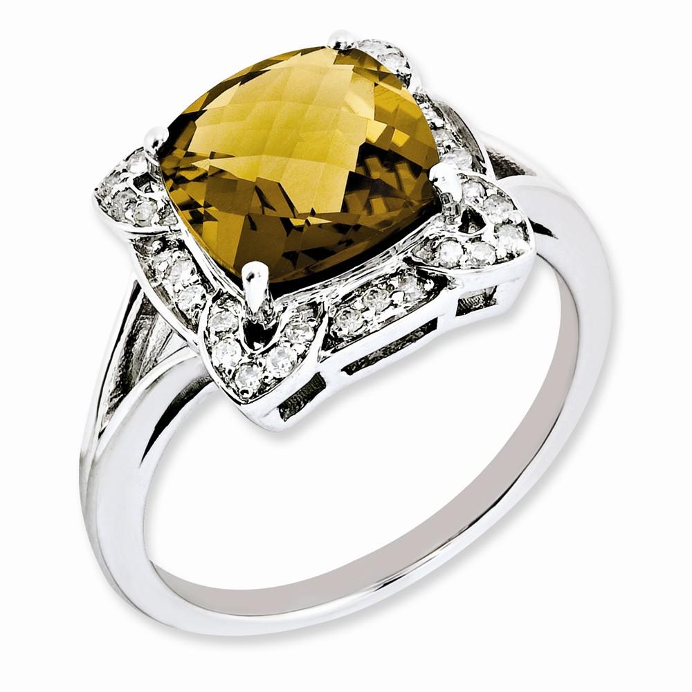Jewelryweb Sterling Silver Diamond and Whiskey Quartz Ring - Size 5