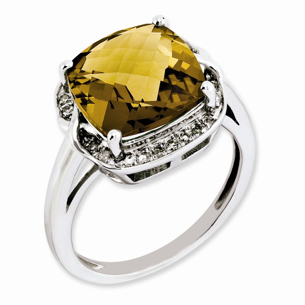 Jewelryweb Sterling Silver Whiskey Quartz and Diamond Ring - Size 9