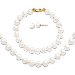 10kt Gold Genuine Cultured Freshwater Pearl Necklace Bracelet Jewelryweb 14k Yellow Gold 5 6mm Freshwater Cultured Pearl White 5inch Bracelet 14in Necklace Earrings