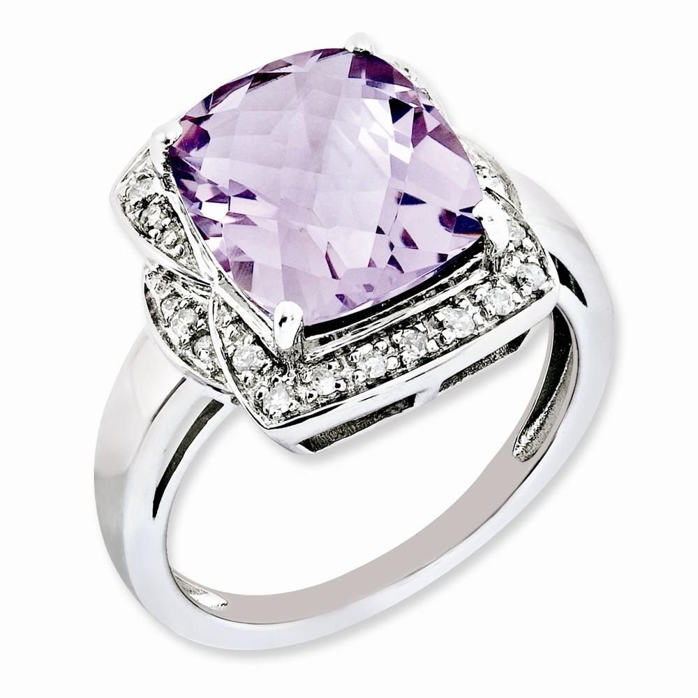 Jewelryweb Sterling Silver Diamond and Pink Quartz Ring - Size 6