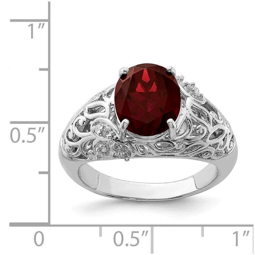 Jewelryweb Sterling Silver Garnet and Diamond Ring - Size 10