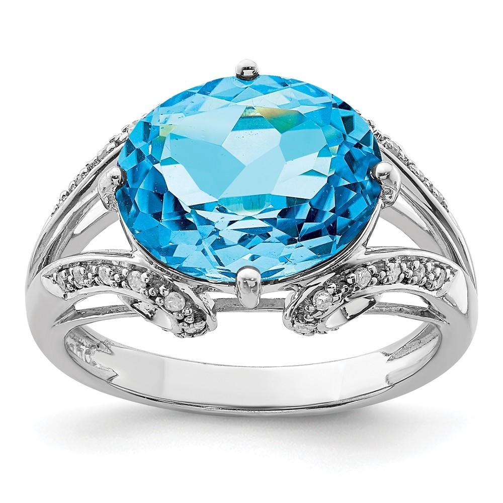 Jewelryweb Sterling Silver Blue Topaz and Diamond Ring - Size 5
