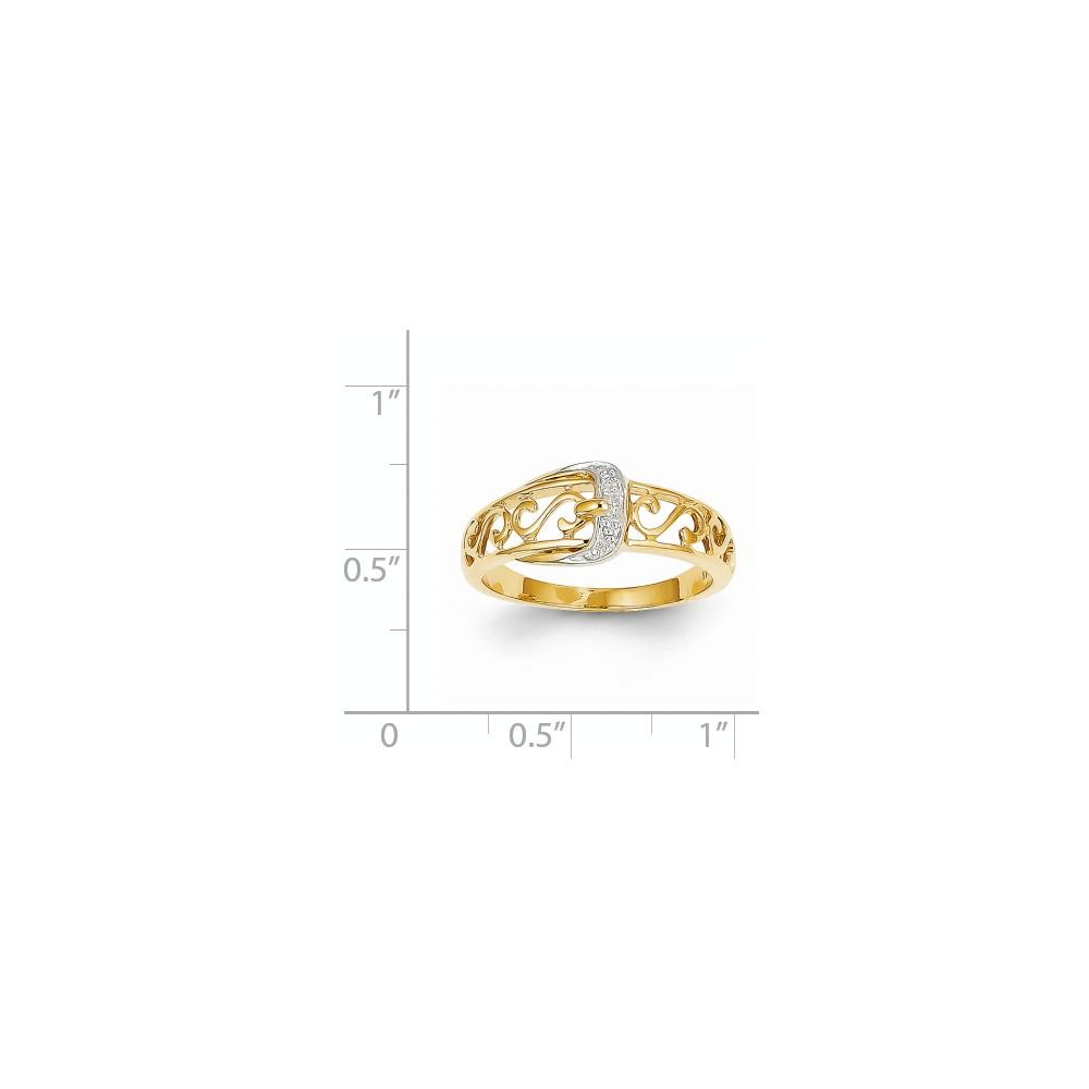 Jewelryweb 14k Yellow Gold Rhodium Diamond Buckle Ring