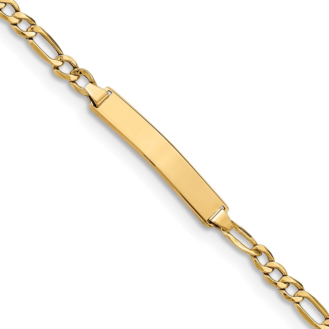 Jewelryweb 4.3mm 14k Semi-solid Figaro Link ID Bracelet - 7 Inch