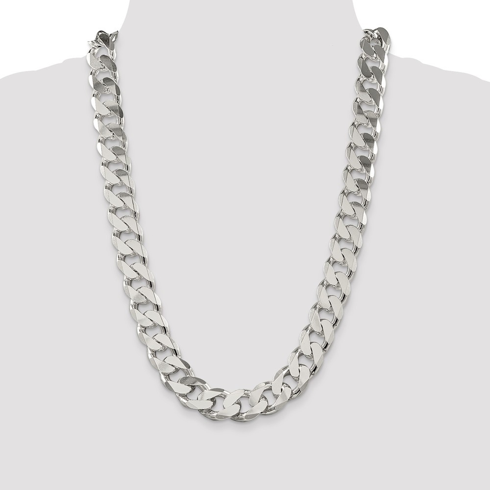 Jewelryweb Sterling Silver 16.2mm Curb Chain Necklace - 22 Inch - Lobster Claw