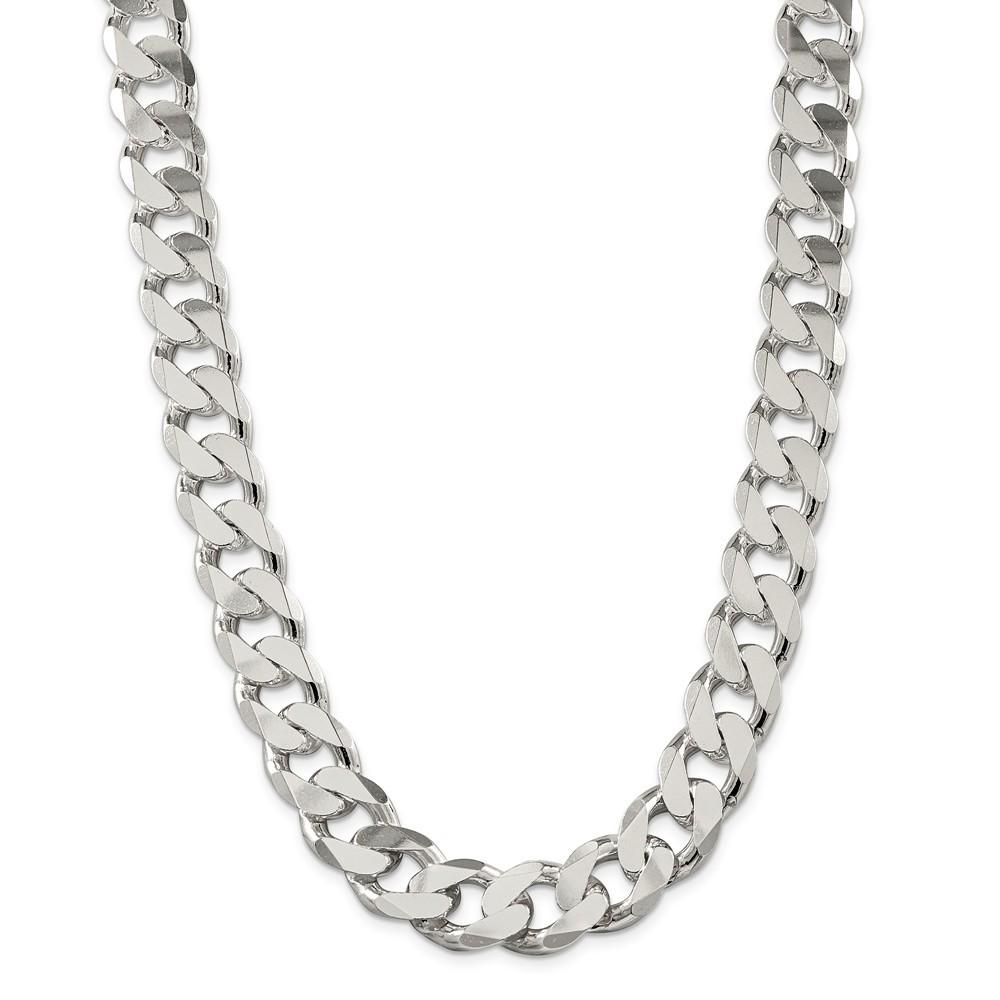 Jewelryweb Sterling Silver 16.2mm Curb Chain Necklace - 22 Inch - Lobster Claw
