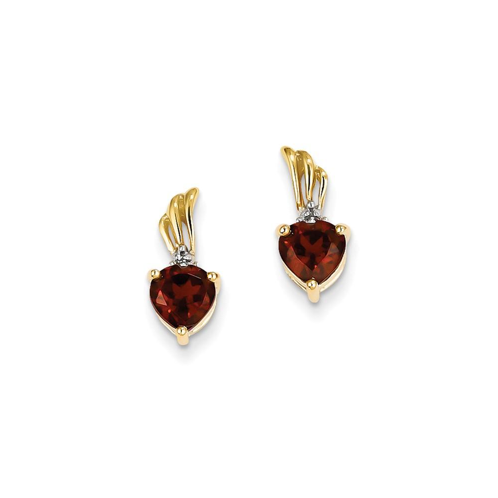 Jewelryweb 14k Yellow Gold Diamond and Garnet Heart Post Earrings