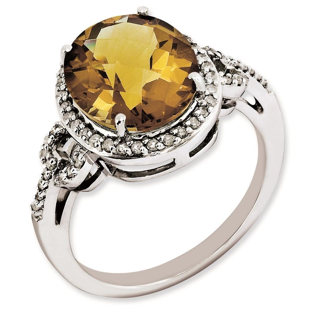 Jewelryweb Sterling Silver Diamond and Whiskey Quartz Ring - Size 6