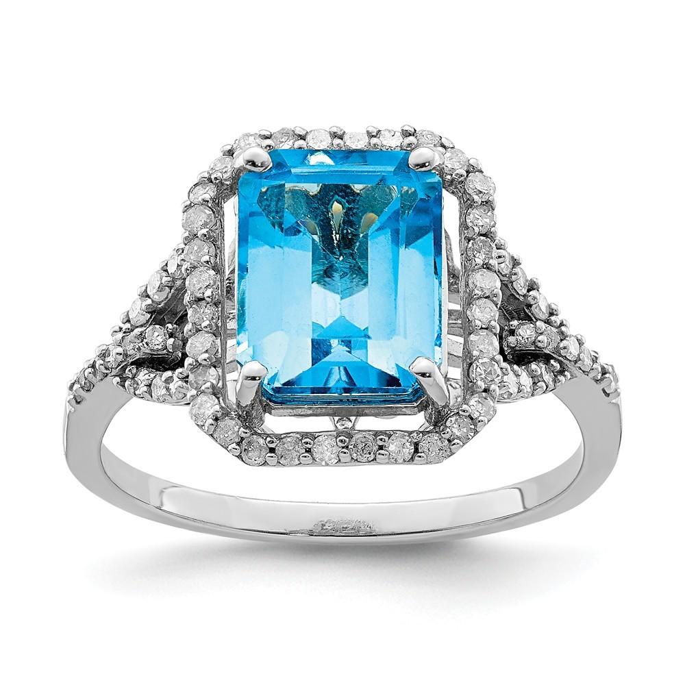 Jewelryweb Sterling Silver Blue Topaz and Diamond Ring - Size 8