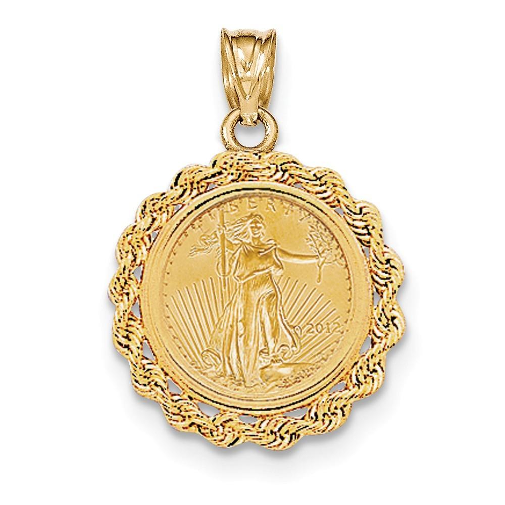 Jewelryweb 14k Yellow Gold 1/10 oz American Eagle Coin Mounted Coin Bezel Pendant