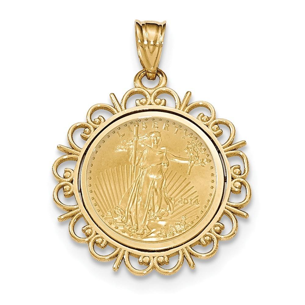 Jewelryweb 14k Yellow Fancy Polished Prong Fits 1/10ae American Eagle Bezel Pendant With Coin