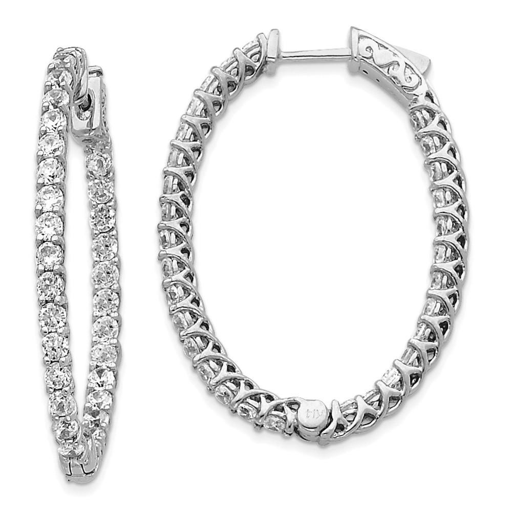 Jewelryweb 14k White Gold Diamond Oval Hoop With Saftey Clasp Earrings - Measures 40x29mm Wide 2mm Thick