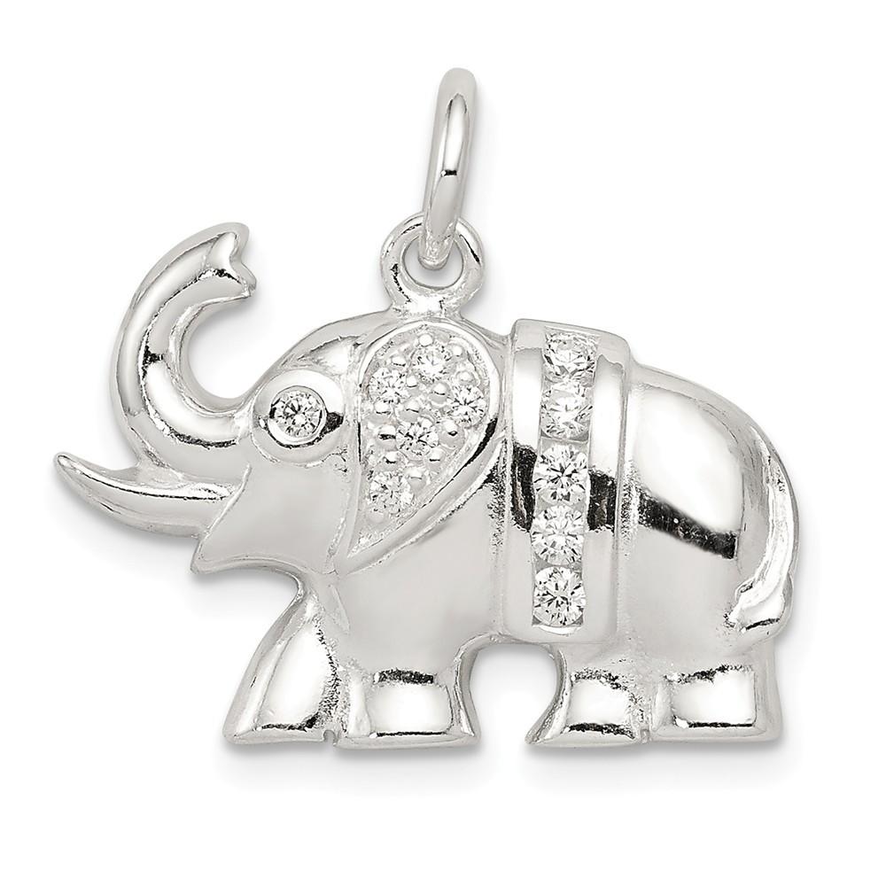 Jewelryweb Sterling Silver Cubic Zirconia Elephant Charm