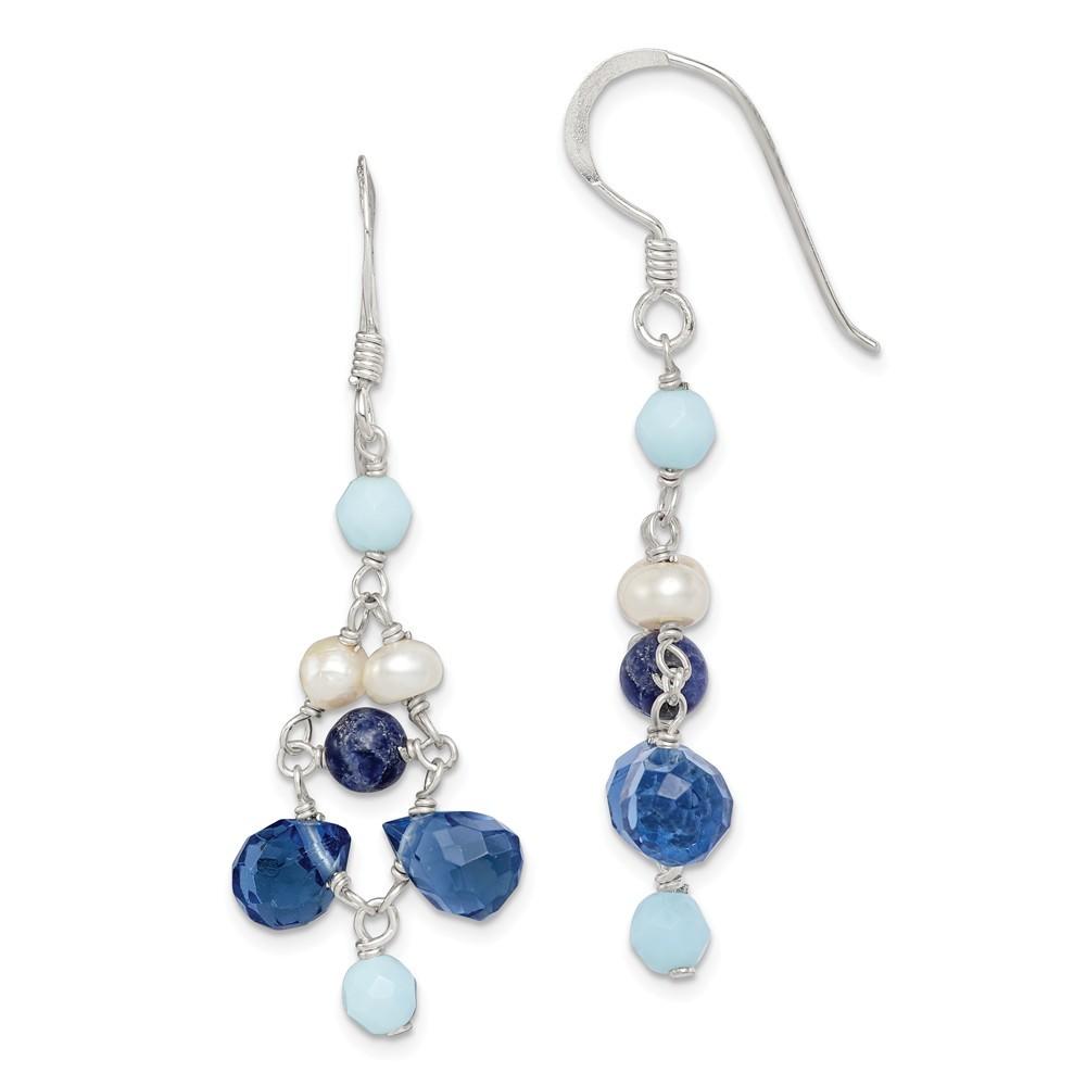 Jewelryweb Dark Blue Crystal Lapis Howlite Freshwater Cultured Pearl Earrings
