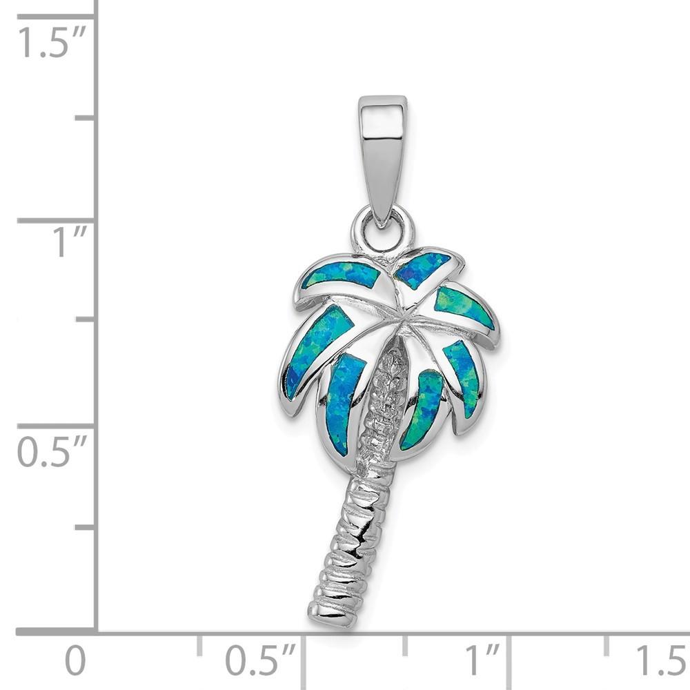 Jewelryweb Sterling Silver Simulated Blue Simulated Opal Inlay Palm Tree Pendant