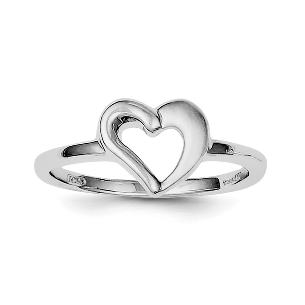 Jewelryweb Sterling Silver Rhodium Plated Scratch Open Heart Ring - Size 6