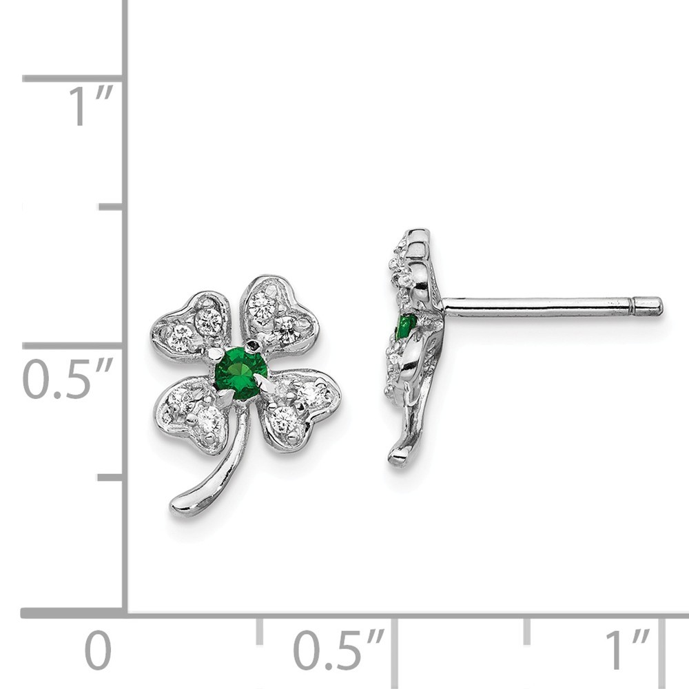 Jewelryweb Sterling Silver Simulated Emerald Cubic Zirconia 4-leaf Clover Post Earrings