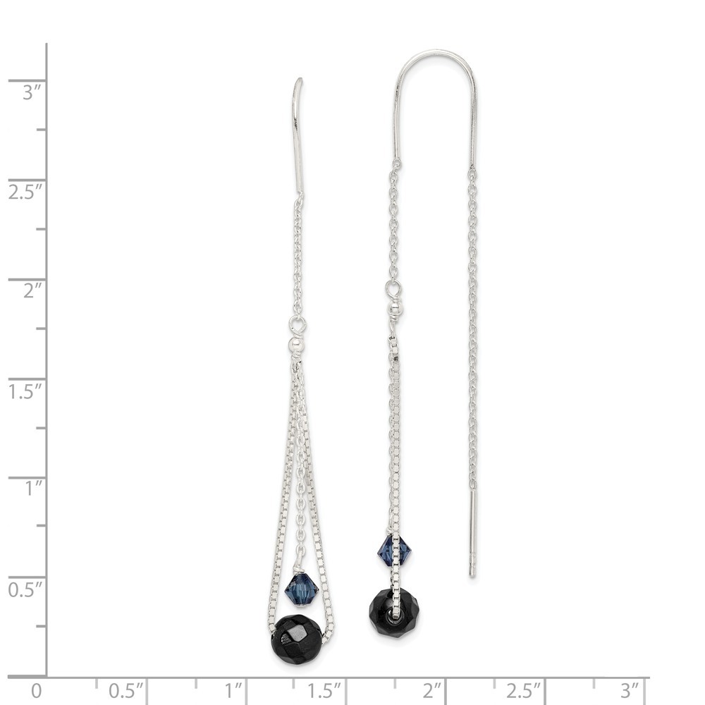 Jewelryweb Sterling Silver Black Crystal Turmaline Crystal Threader Earrings - Measures 77x6mm Wide