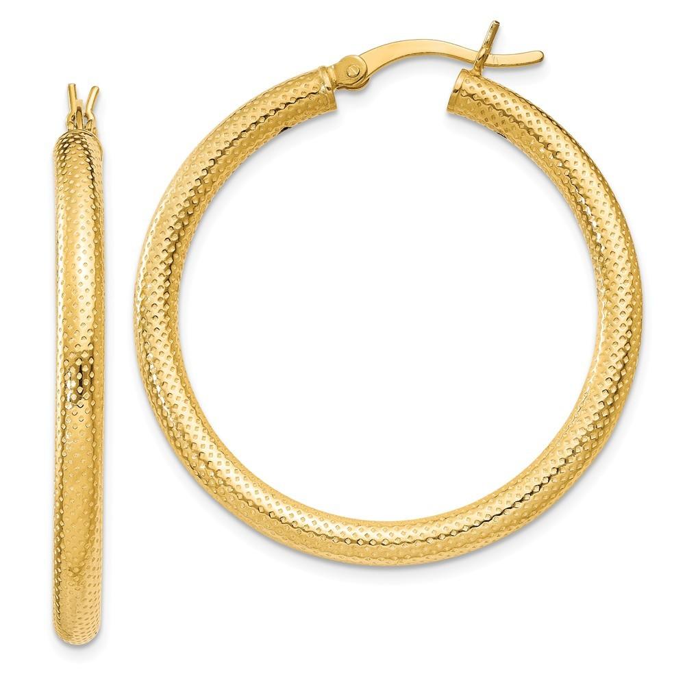 Jewelryweb Sterling Silver Gold-flashed Patterned 35mm Hoop Earrings