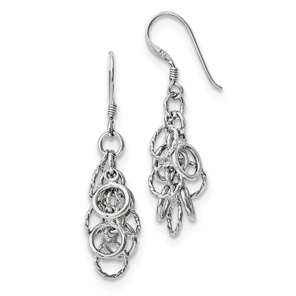 Jewelryweb Sterling Silver Polished and Textured Dangle Shepherd Hook Earrings