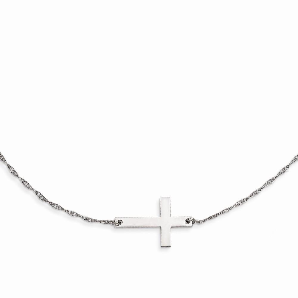 Jewelryweb Sterling Silver Large Sideways Cross Necklace - 18 Inch - Measures 14.5mm Wide