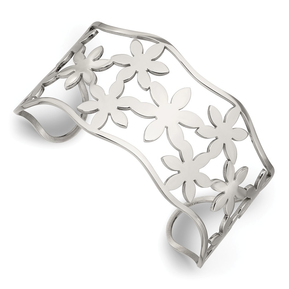 Jewelryweb Stainless Steel Flowers Cuff Bangle Bracelet