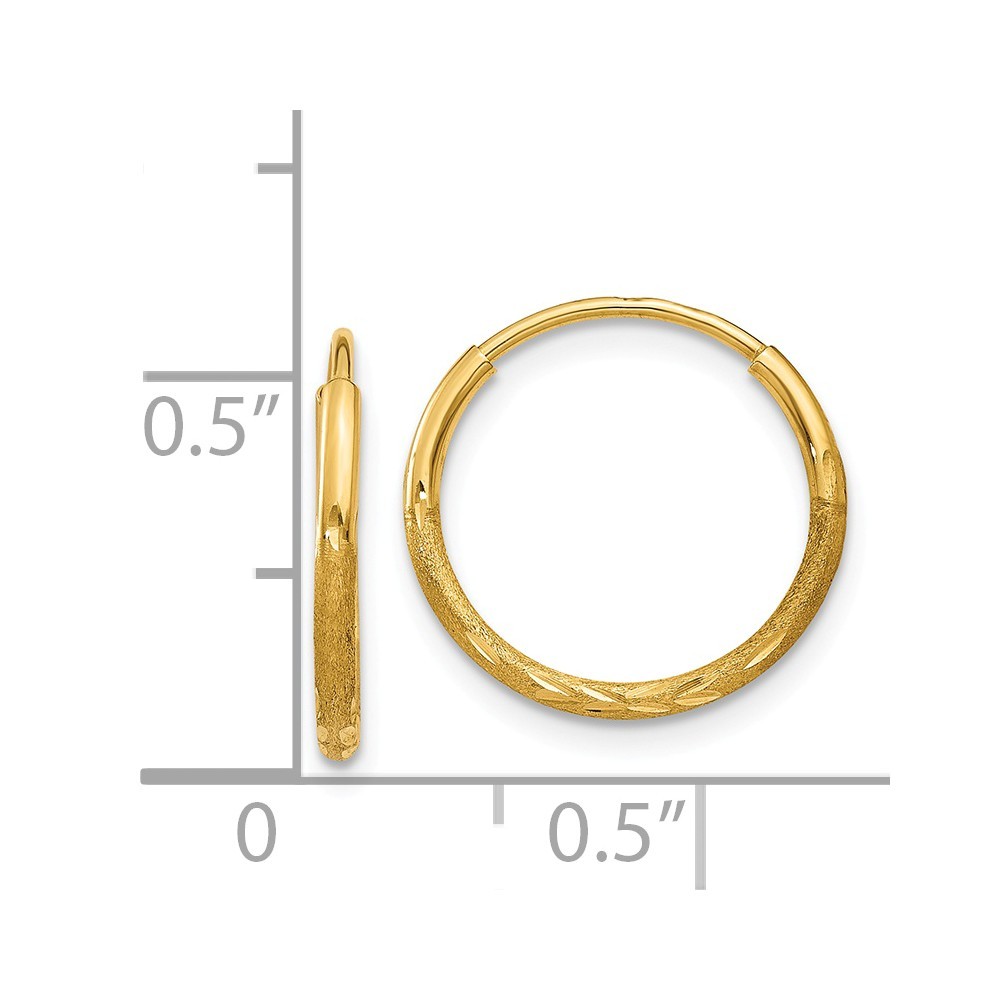 Jewelryweb 14k Yellow Gold 1.25mm Sparkle-Cut Endless Hoop Earrings - Measures 12x12mm Wide 1.25mm Thick