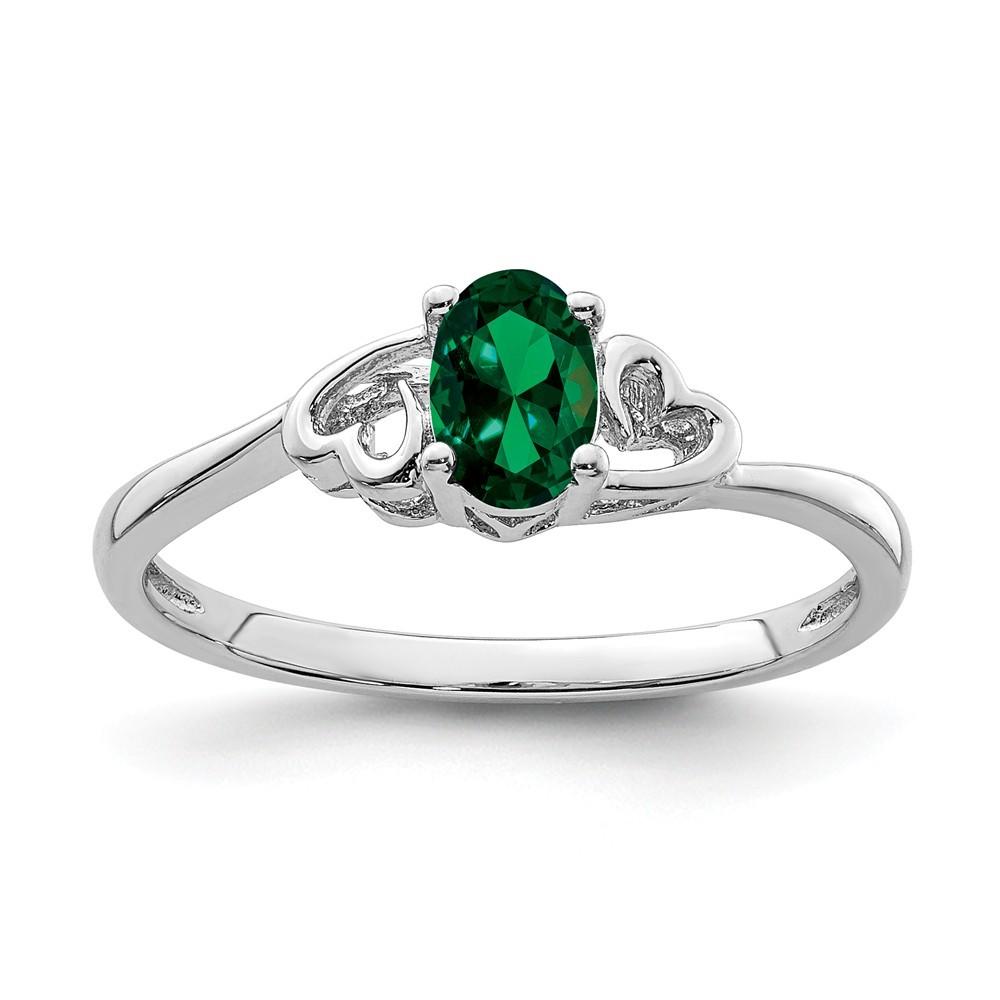 Jewelryweb Sterling Silver Created Emerald Ring - Size 9