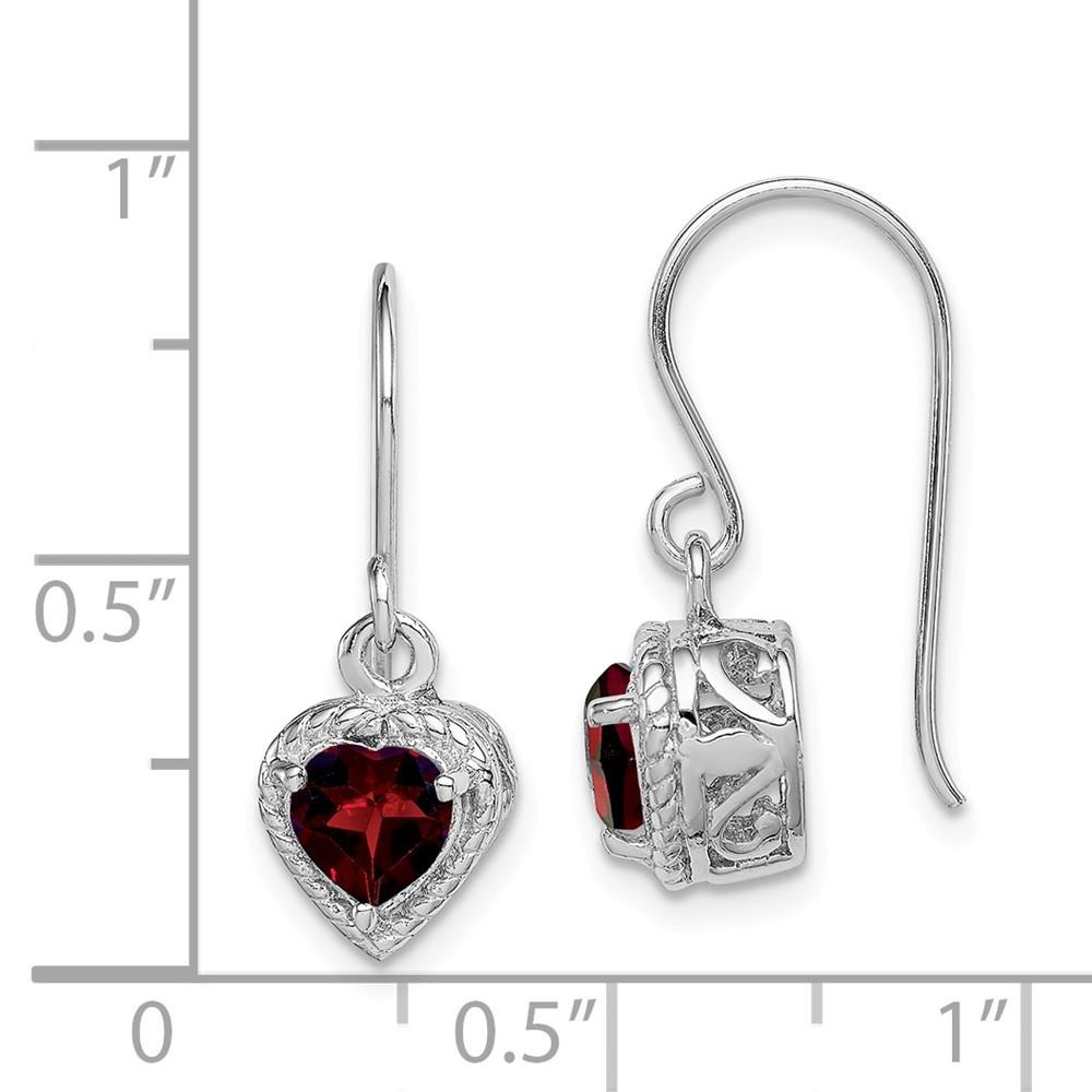 Jewelryweb Sterling Silver Garnet Small Heart Earrings - Measures 22x8mm Wide
