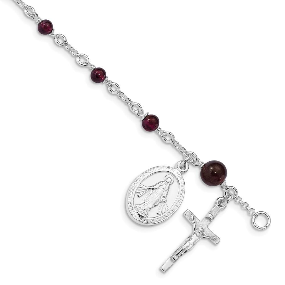 Jewelryweb Sterling Silver and Garnet Polished Childrens Rosary Bracelet - Measures 13mm Wide