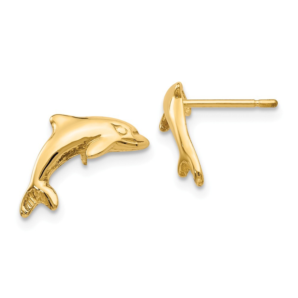 Jewelryweb 14k Yellow Gold Dolphin Earrings - Measures 15x15mm