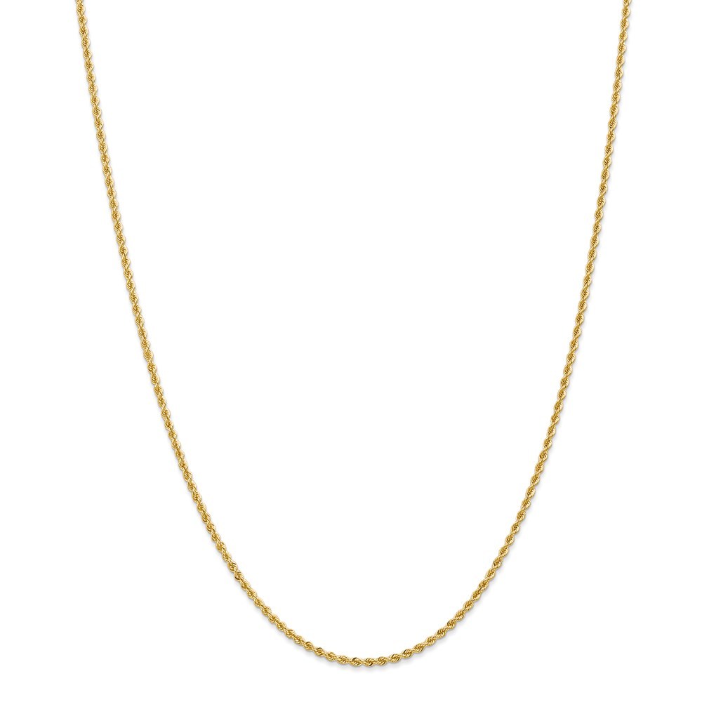 Jewelryweb 14k Yellow Gold 2mm Handmade Regular Rope Chain Ankle Bracelet - 10 Inch
