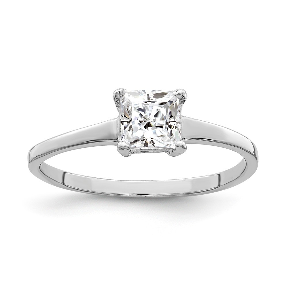 Jewelryweb Sterling Silver Solitaire Princess Cubic Zirconia Ring - Size 8
