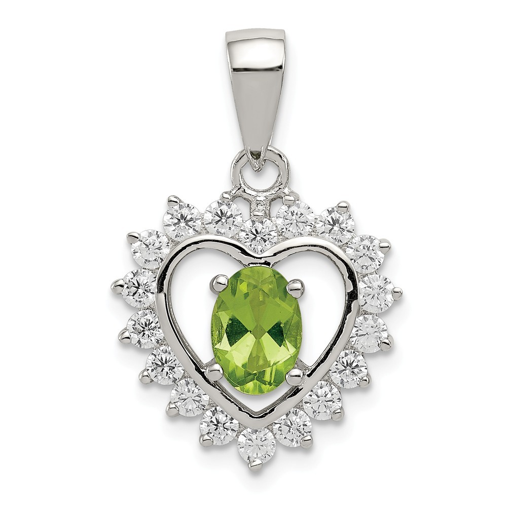 Jewelryweb Sterling Silver Peridot and Cubic Zirconia Pendant - Measures 24x16mm Wide