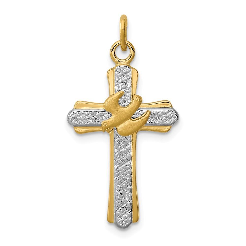 Jewelryweb 18k Gold-Flashed and Sterling Silver Dove Cross Charm