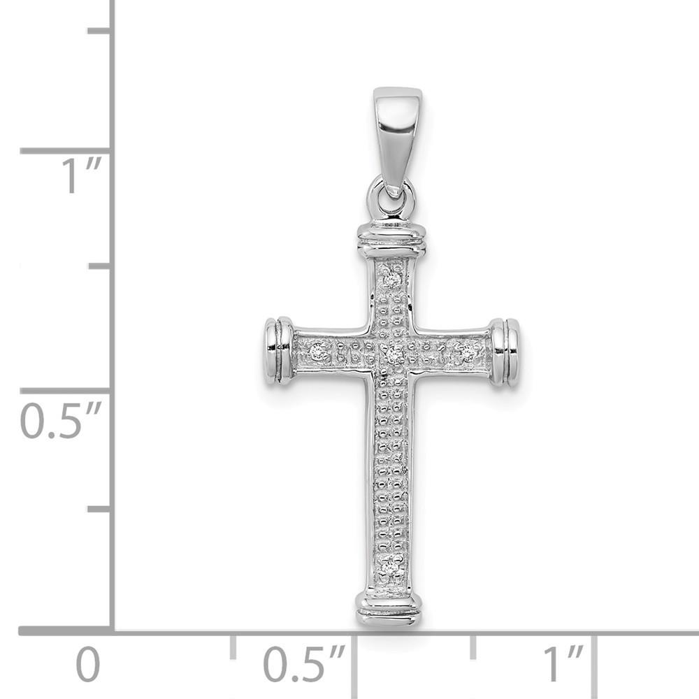 Jewelryweb Sterling Silver Rhodium Diamond Cross Pendant