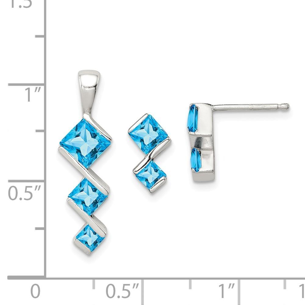 Jewelryweb Sterling Silver Polished Blue Topaz Pendant and Post Earrings Set - Measures 11x6mm Wide