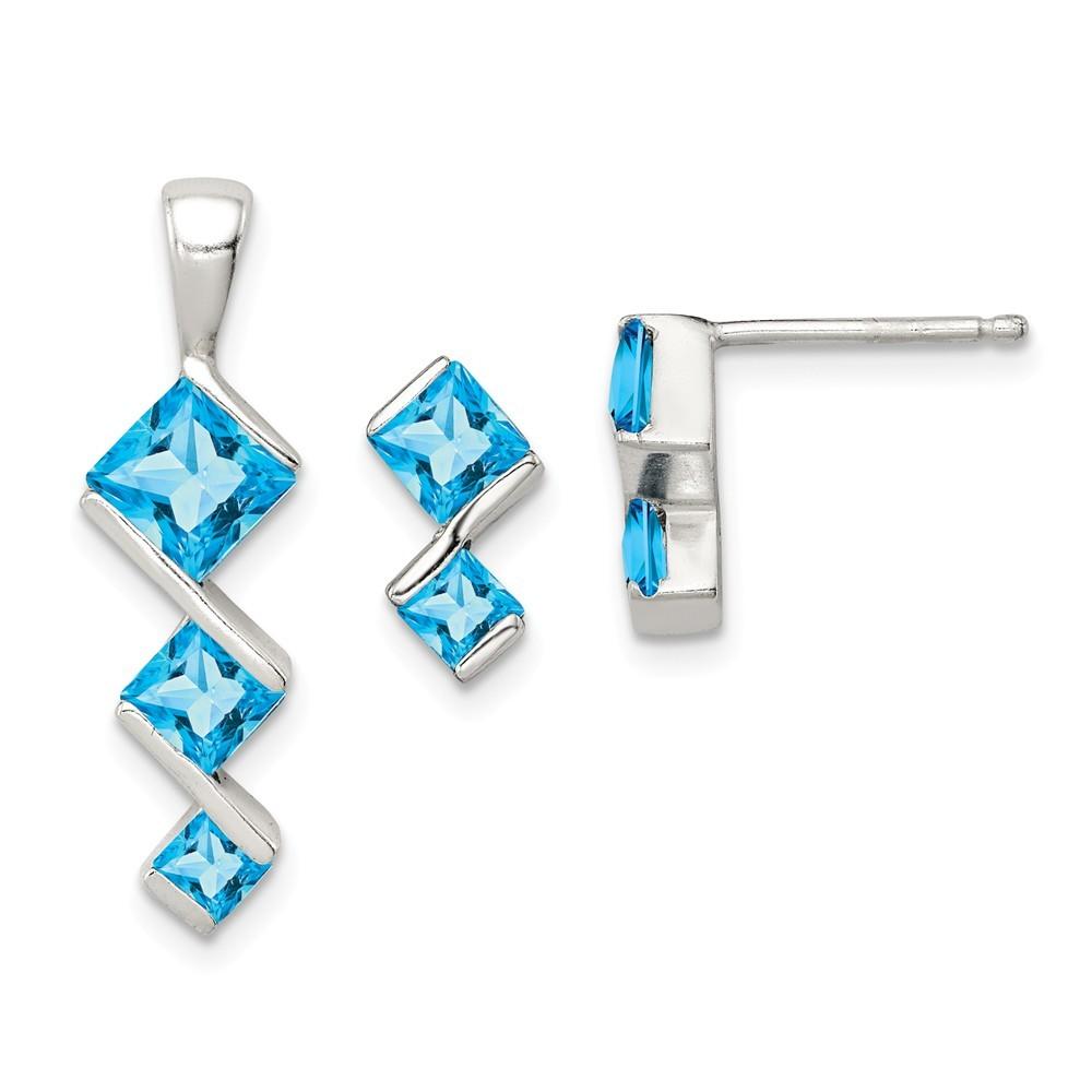 Jewelryweb Sterling Silver Polished Blue Topaz Pendant and Post Earrings Set - Measures 11x6mm Wide