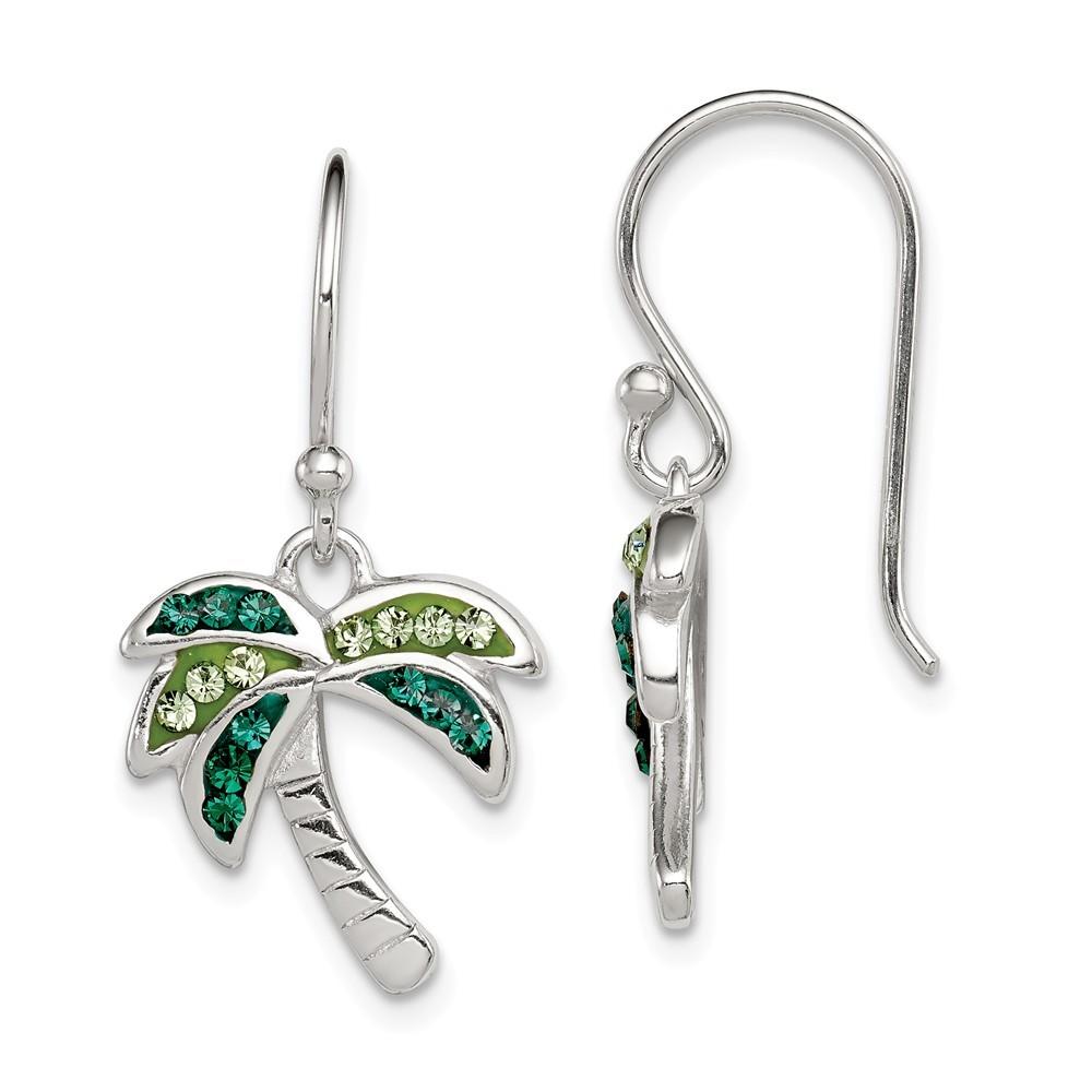 Jewelryweb Sterling Silver Light Dark Green Crystal Palm Tree Earrings - Measures 28x15mm Wide