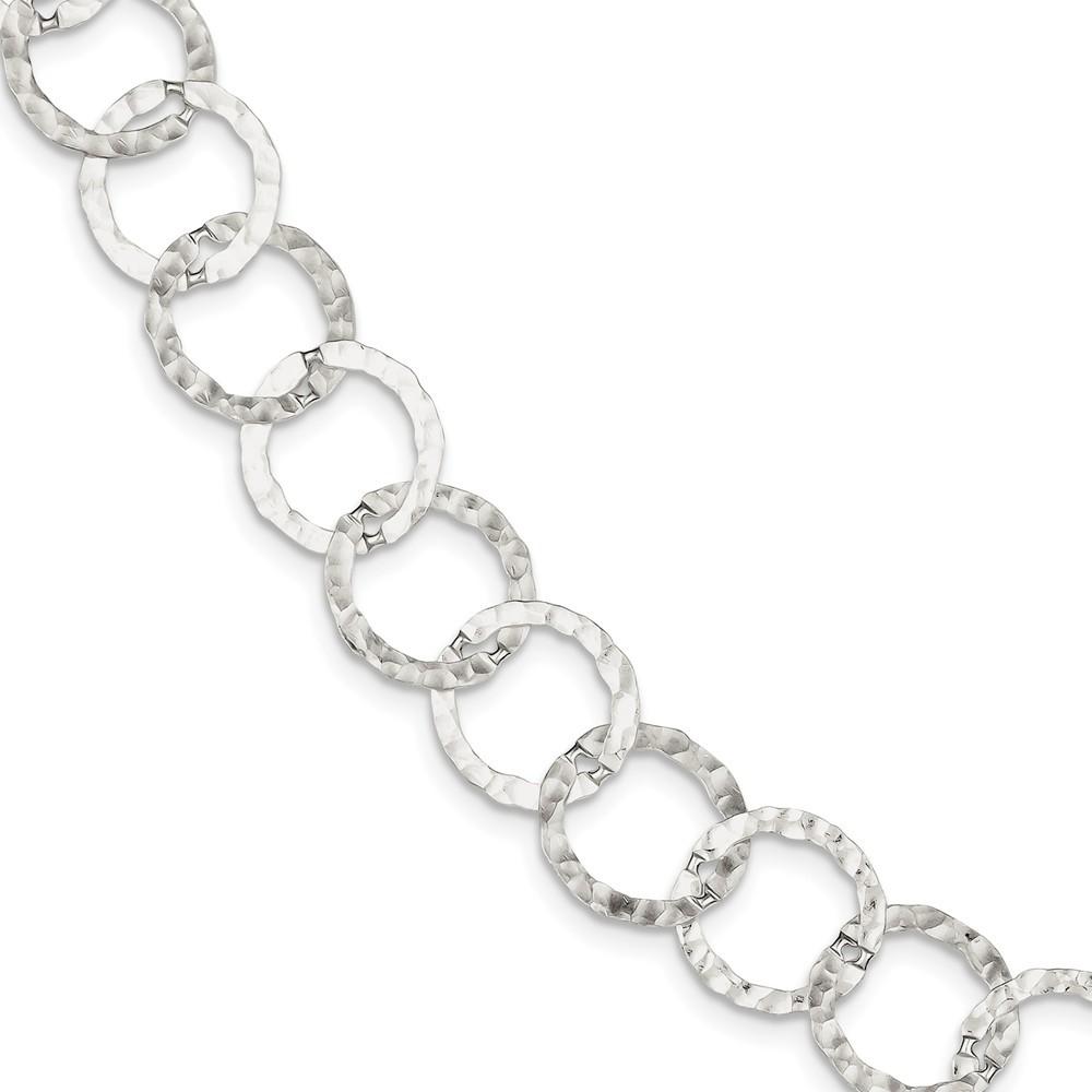 Jewelryweb Sterling Silver Fancy Hammered Bracelet - 7.5 Inch
