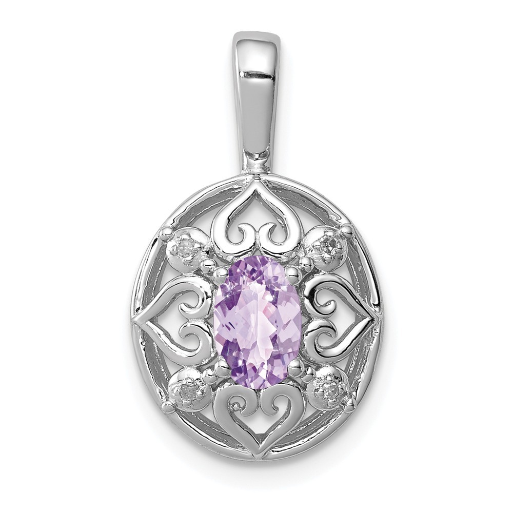 Jewelryweb Sterling Silver Pink Amethyst Diamond Pendant