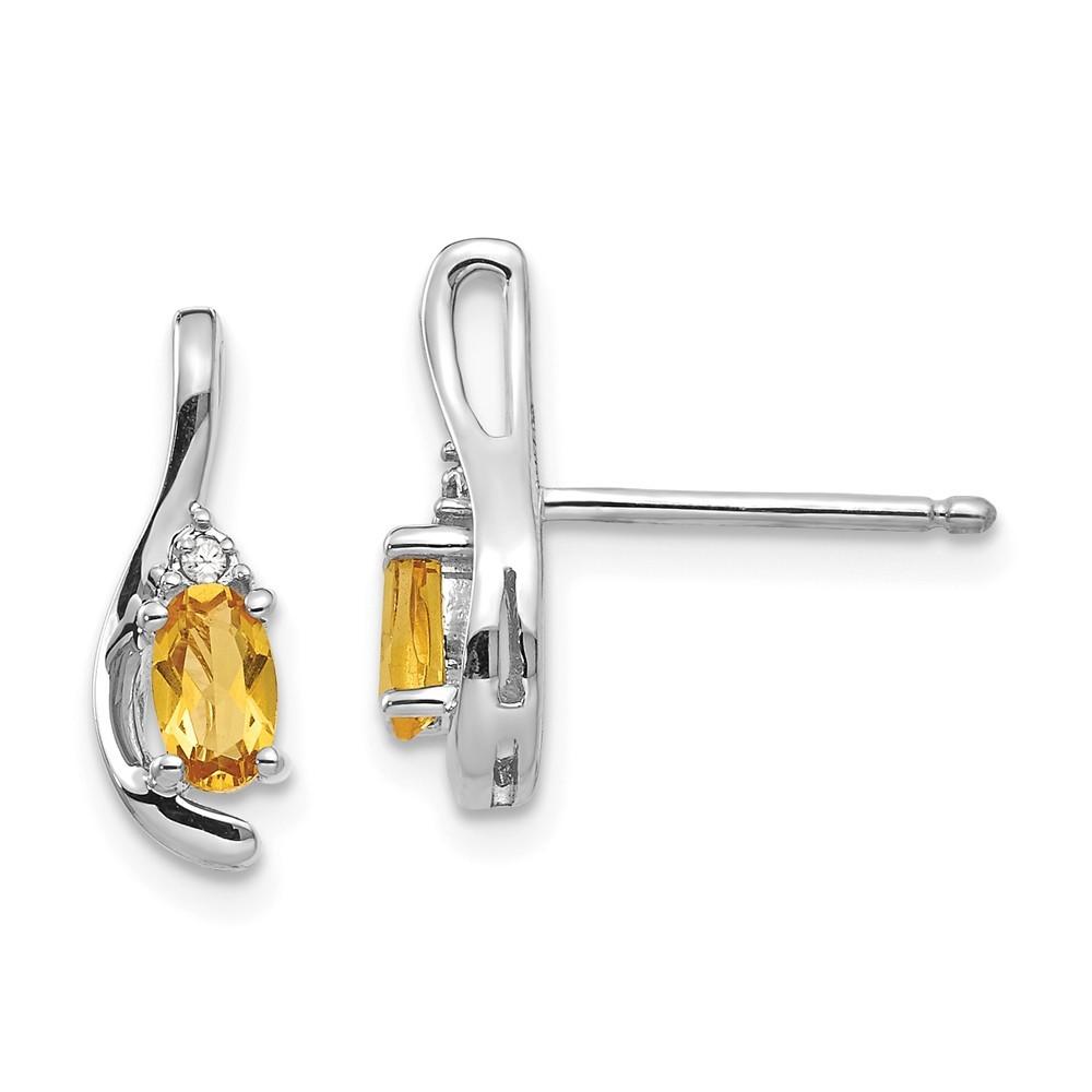 Jewelryweb 14k White Gold Citrine Diamond Earrings - Measures 14x5mm Wide
