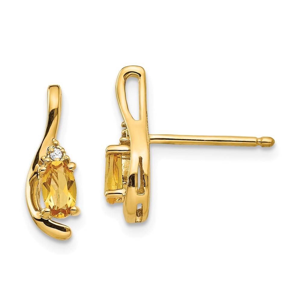 Jewelryweb 14k Yellow Gold Diamond and Citrine Earrings - Measures 14x5mm Wide