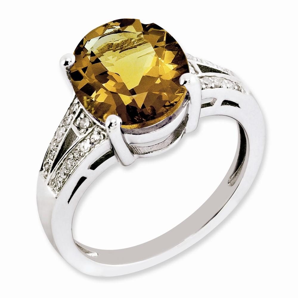 Jewelryweb Sterling Silver Whiskey Quartz and Diamond Ring - Size 6