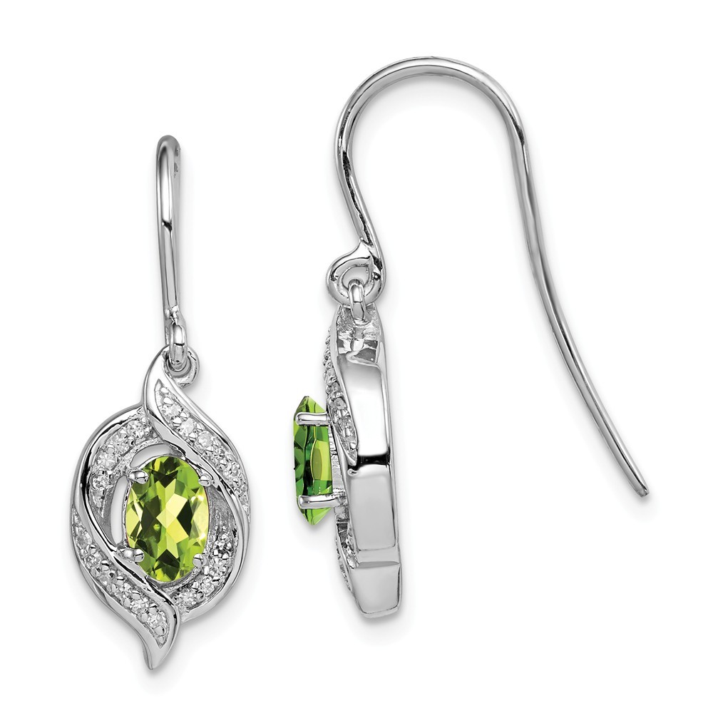 Jewelryweb Sterling Silver Diamond and Peridot Shepherd Hook Earrings